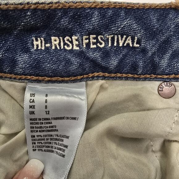 NWT American Eagle Hi Rise Festival Distressed Denim Sequin Pocket Shorts Size 8 - Picture 6 of 6